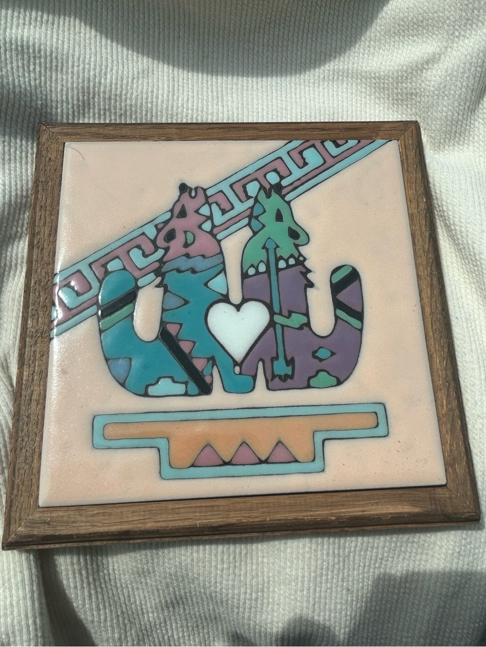 Vintage Fiesta Tiles “Howling Coyotes” Ceramic Art Trivet / Wall Hanging